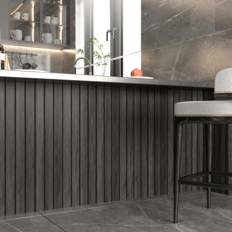 Wallercity 3D Gray/Black Wood Panels for Walls Self Adhesive Wood Slat Wall Paneling for Bedroom Bathroom Thick Peel and Stick Flexible Wooden Wall Panel for Living Room Kids Room Ceiling 11.7''x118'' - Image 2
