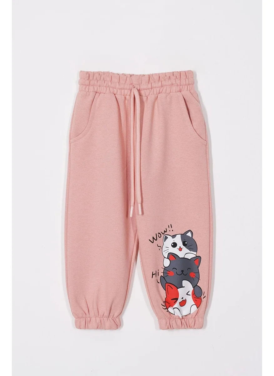 زيبكيدز Cute Kittens Printed Dark Powder Color Girls Tracksuit Bottoms