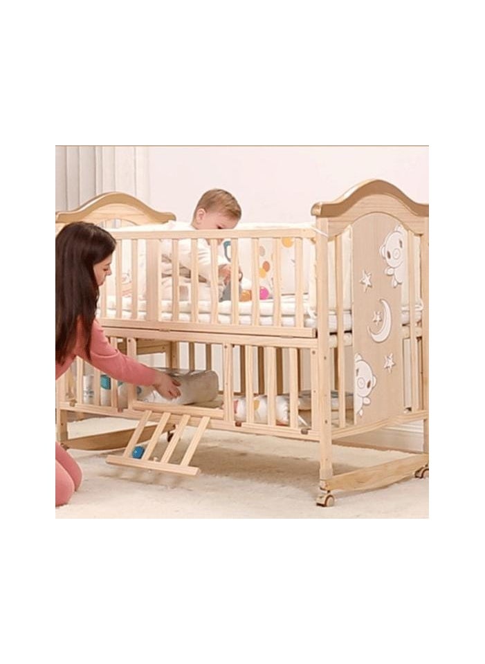 Baby Life - Baby Crib, Baby Wooden Cot, Bed Multifunctional  Rocker, Convertible Desk And Kids Sofa With Mosquito Net - Image 1