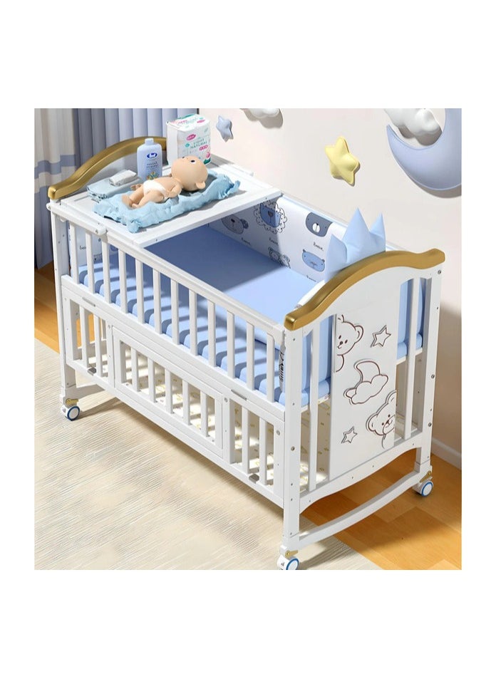 Baby Life - Baby Crib, Baby Wooden Cot, Bed Multifunctional  Rocker, Convertible Desk And Kids Sofa With Mosquito Net - Image 1