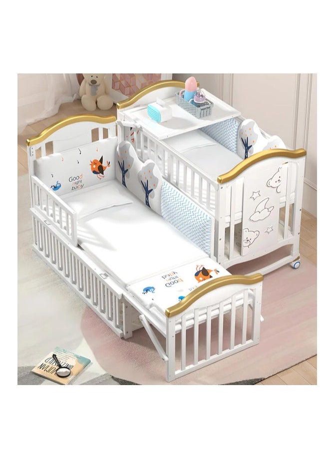 Baby Life - Baby Crib, Baby Wooden Cot, Bed Multifunctional  Rocker, Convertible Desk And Kids Sofa With Mosquito Net - Image 1