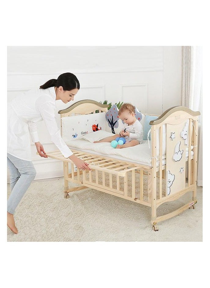 Baby Life - Baby Crib, Baby Wooden Cot, Bed Multifunctional  Rocker, Convertible Desk And Kids Sofa With Mosquito Net - Image 1