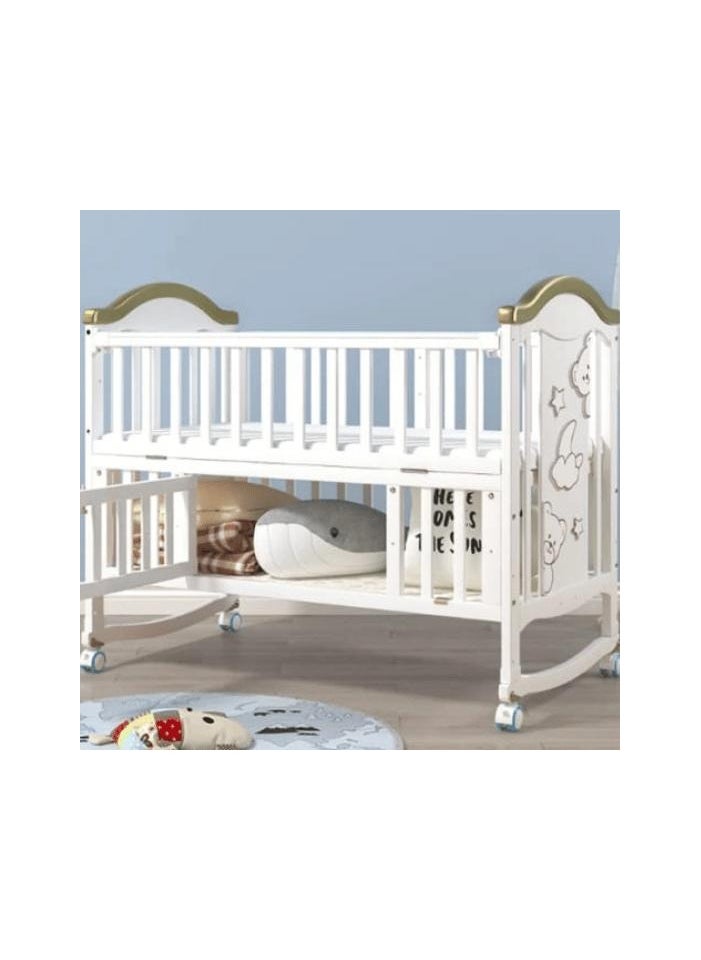 Baby Life - Baby Crib, Baby Wooden Cot, Bed Multifunctional  Rocker, Convertible Desk And Kids Sofa With Mosquito Net - Image 1