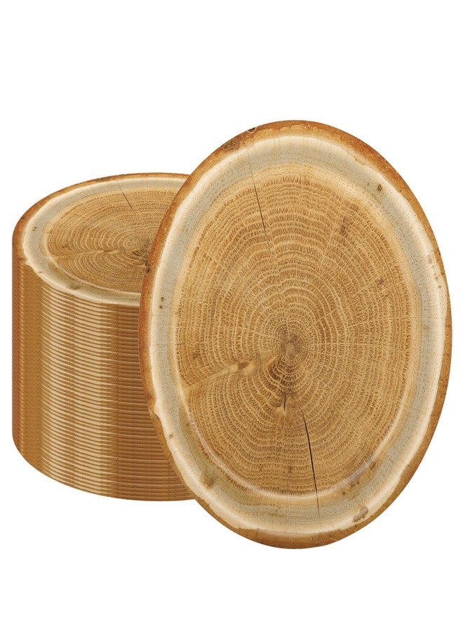 HiEnjoin 50 Count Wood Grain Paper Plates, Disposable Tableware Set Camping Farmhouse Party Table Decorations Farm Theme Dinner Party Supplies - Image 1