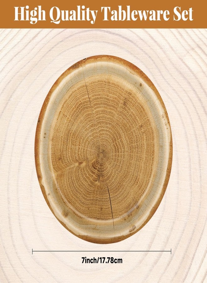 HiEnjoin 50 Count Wood Grain Paper Plates, Disposable Tableware Set Camping Farmhouse Party Table Decorations Farm Theme Dinner Party Supplies - Image 2