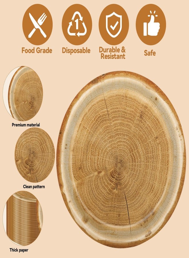 HiEnjoin 50 Count Wood Grain Paper Plates, Disposable Tableware Set Camping Farmhouse Party Table Decorations Farm Theme Dinner Party Supplies - Image 3