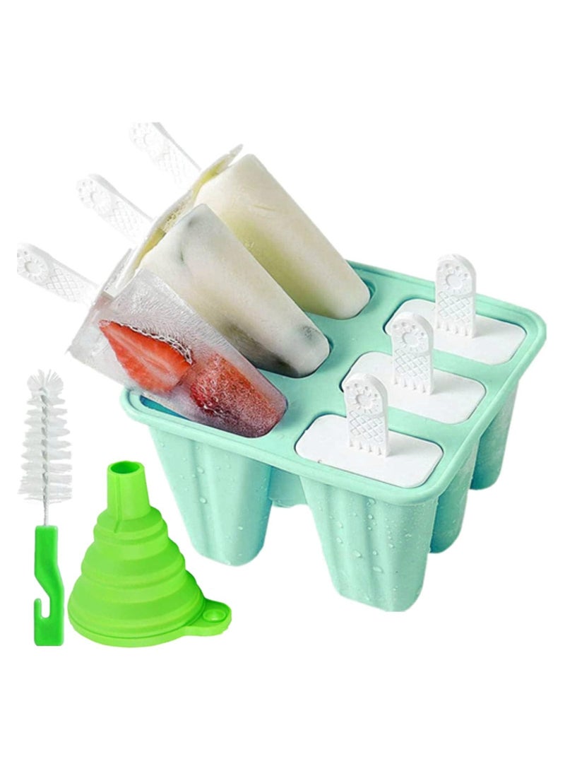 6 Pieces Reusable Silicone Popsicle Molds with Funnel & Brush - Leakproof Ice Cream Maker for Kids, BPA-Free Easy Release Frozen Treats  - Image 1