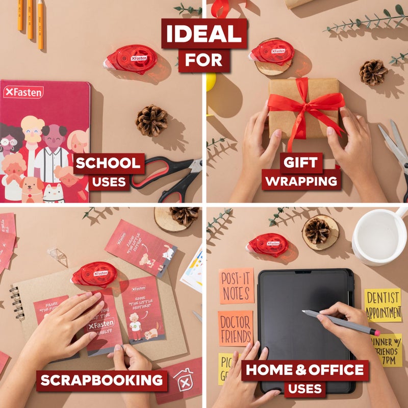 XFasten Adhesive Roller for Scrapbooking, 8mm x 30ft 4-Pack Double Sided Glue Tape Roller, Scrapbook Supplies for Adults, Photo Tape for Scrapbooking - Image 4