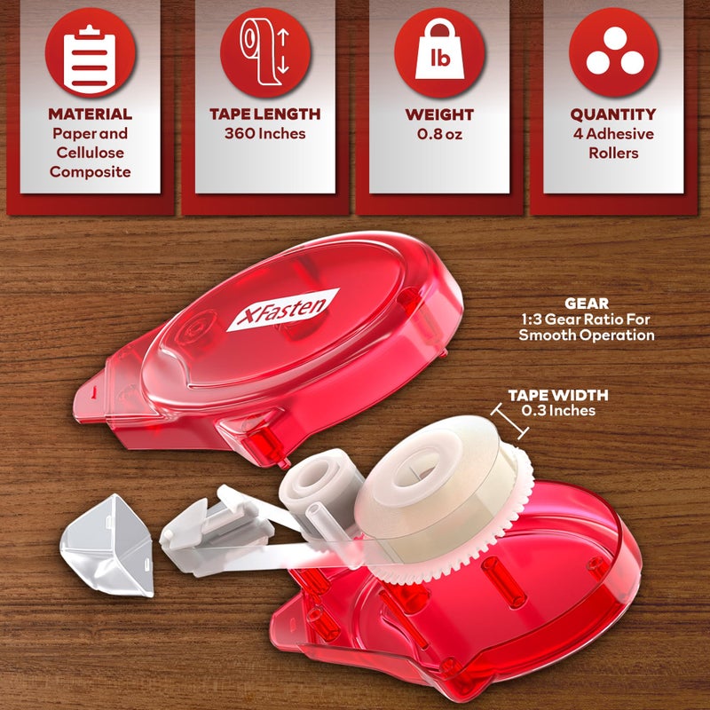 XFasten Adhesive Roller for Scrapbooking, 8mm x 30ft 4-Pack Double Sided Glue Tape Roller, Scrapbook Supplies for Adults, Photo Tape for Scrapbooking - Image 3