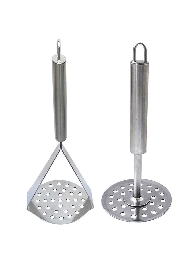 C DEVICE C DEVICE Stainless Steel Two Different Design Potato Vegetable Pav Bhaji Masher Silver Pack of 2  - Image 1