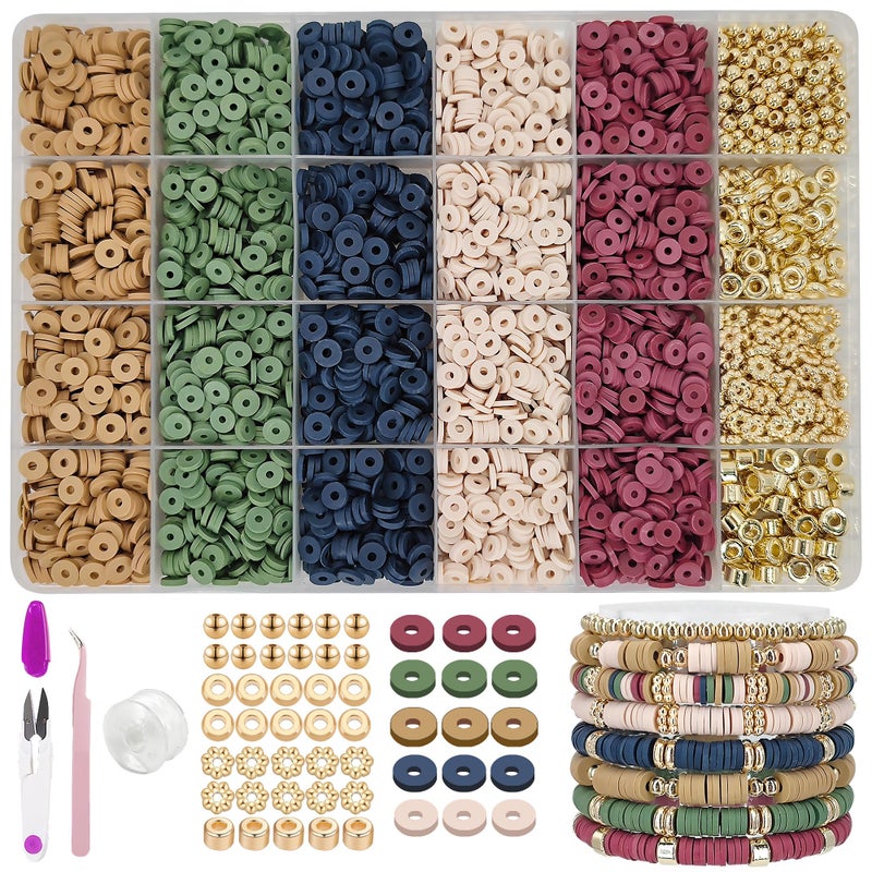 MIIIM Earth Tone Clay Bead Bracelet Kit Heishi and Flat Clay Beads Gold Spacer for Jewelry Making Friendship Kit for Crafts Concert Raves Gifts