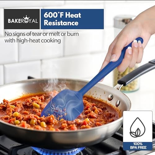 BakeRoyal Silicone Spatula Set - 4-Piece Rubber Spatulas Silicone Heat Resistant 600°F for Everyday Task - Seamless Design Kitchen Spatulas for Nonstick Cookware - Royal Blue - Image 3