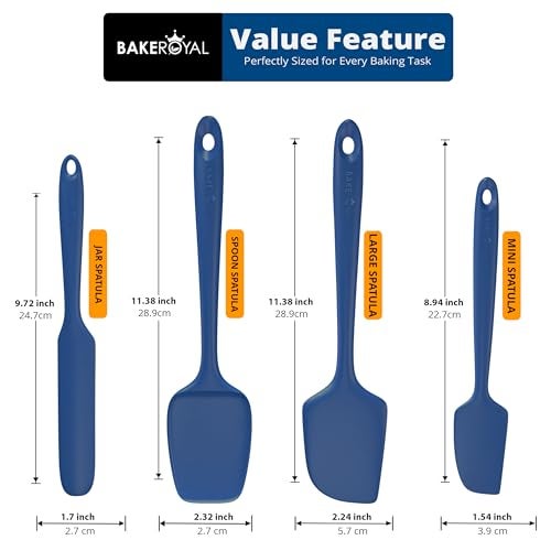 BakeRoyal Silicone Spatula Set - 4-Piece Rubber Spatulas Silicone Heat Resistant 600°F for Everyday Task - Seamless Design Kitchen Spatulas for Nonstick Cookware - Royal Blue - Image 2