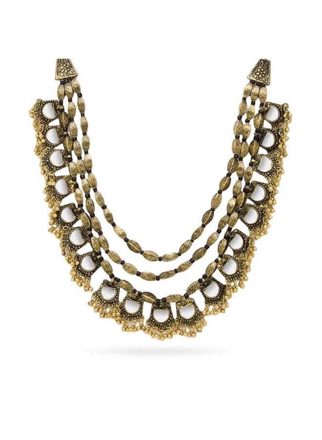 Rubans Silver and Gold-Toned Handcrafted Necklace for Women & Girls - Gold Toned Embellished with Mirror Multi-Layer Statement Necklace with Gold Beads - Image 1