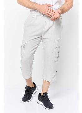 Threadbare Men Plain Cargo Cropped Pants, Light Grey  - Image 1