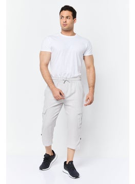 Threadbare Men Plain Cargo Cropped Pants, Light Grey  - Image 3