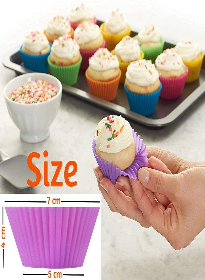SAMEZONE Round Silicon Moulds for Cupcake, Jelly and Muffin | Microwave Oven and OTG Baking Mould Reusable Cupcake Liners Baking Tools and Accessories Set Multicolor (Small | Pack of 6) - Image 4