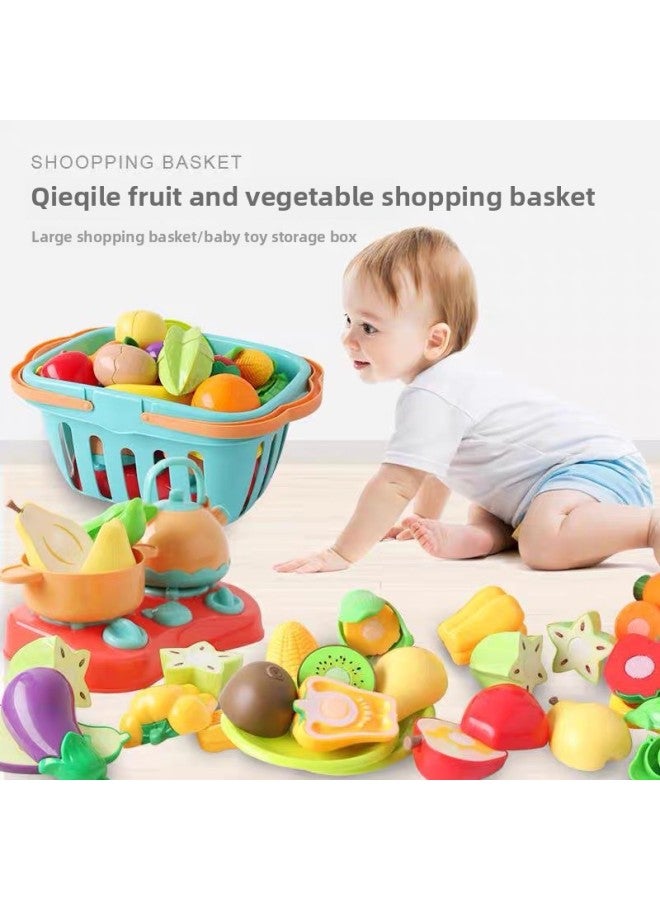 Baby Simulation Fruit And Vegetable Cut And Cut Children's Kitchen Kitchenware Cut And Cut Watch Basket Boys And Girls Puzzle-Color:Blue Big Basket Cut Le 22 Piece Set  - Image 1