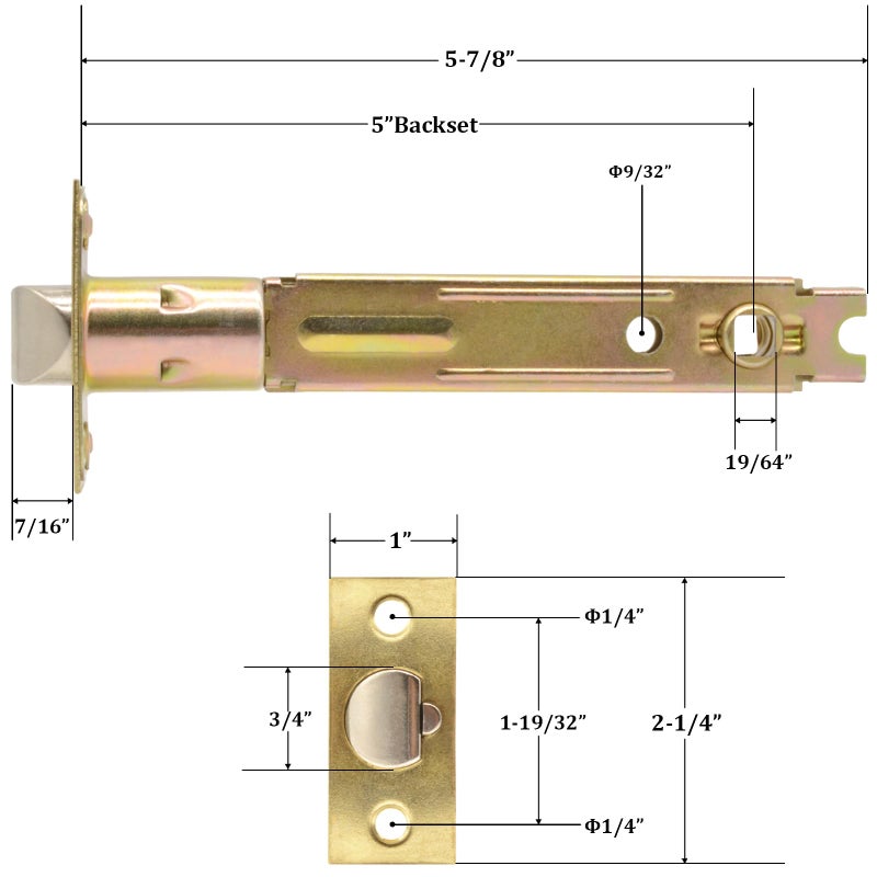 TPard 5-Inch Deadlatch Door Lock Replacement Latch with Square Interface Fits 5 Inch Backset Standard Entry Doors Knobset or 90Â°Rotation Leverset, Polished Brass - Image 3
