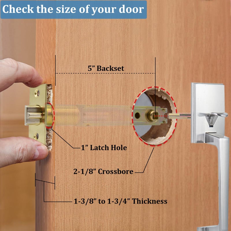 TPard 5-Inch Deadlatch Door Lock Replacement Latch with Square Interface Fits 5 Inch Backset Standard Entry Doors Knobset or 90Â°Rotation Leverset, Polished Brass - Image 2