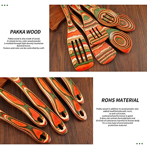 wosponfan Wooden Spoons for Cooking, WOSPONFAN Kitchen Utensils Set, Pakkawood Kitchen Cooking Utensils Set, Apartment Essentials Wood Serving Spatula spoon, Salad Tongs, Home & kitchen Gift for Women - Image 4