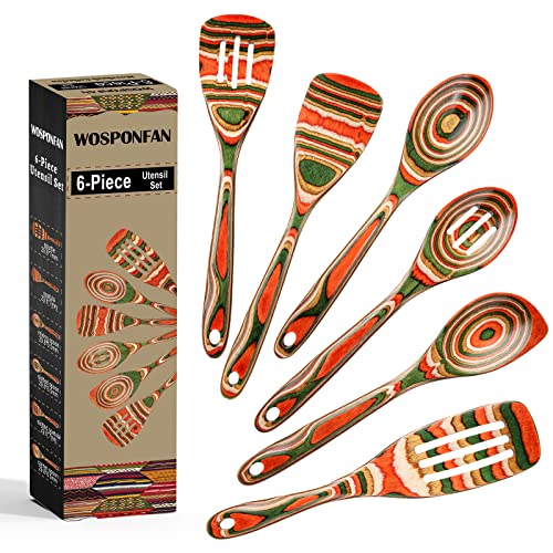 wosponfan Wooden Spoons for Cooking, WOSPONFAN Kitchen Utensils Set, Pakkawood Kitchen Cooking Utensils Set, Apartment Essentials Wood Serving Spatula spoon, Salad Tongs, Home & kitchen Gift for Women - Image 1