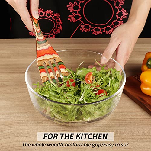 wosponfan Wooden Spoons for Cooking, WOSPONFAN Kitchen Utensils Set, Pakkawood Kitchen Cooking Utensils Set, Apartment Essentials Wood Serving Spatula spoon, Salad Tongs, Home & kitchen Gift for Women - Image 3