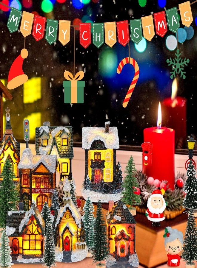 Woanger 29 Pieces Christmas Village Set LED Lighted Houses for Christmas Village Xmas Scene Figurines Decoration Crafted Poly Resin Collectables for Holiday Party Decor - Image 5
