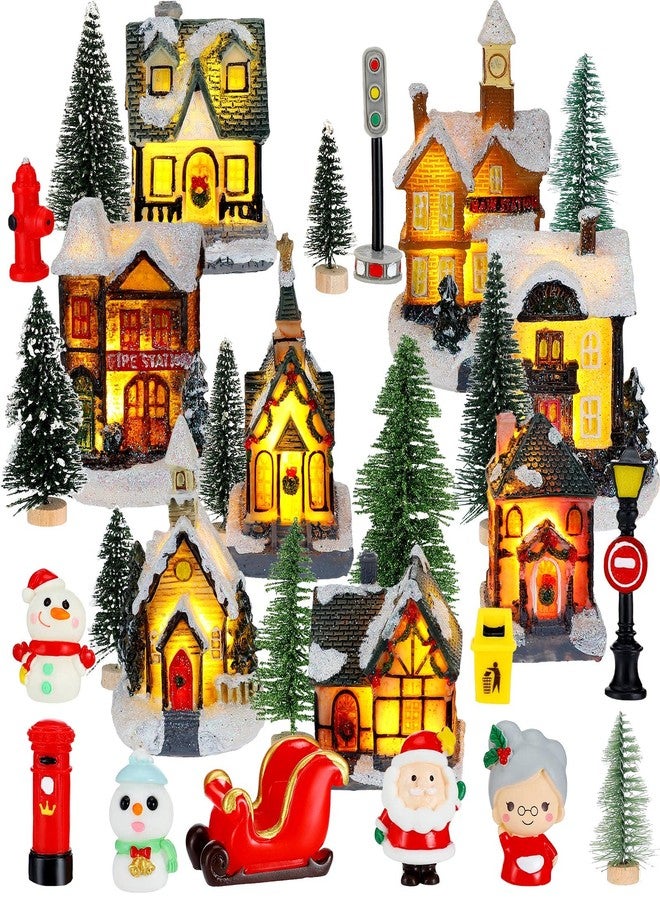 Woanger 29 Pieces Christmas Village Set LED Lighted Houses for Christmas Village Xmas Scene Figurines Decoration Crafted Poly Resin Collectables for Holiday Party Decor - Image 1