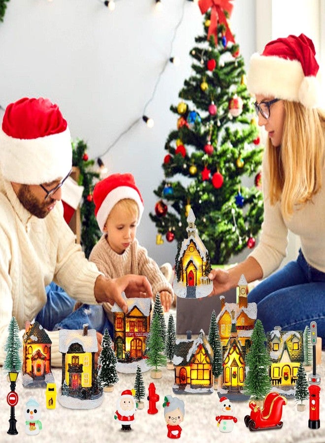 Woanger 29 Pieces Christmas Village Set LED Lighted Houses for Christmas Village Xmas Scene Figurines Decoration Crafted Poly Resin Collectables for Holiday Party Decor - Image 4