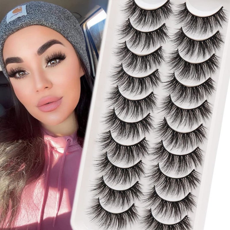 Veleasha Lashes Fluffy Wispy Faux Mink Eyelashes Crisscross False Lashes 10 Pairs Pack Fake Eyelashes for Women 6D04