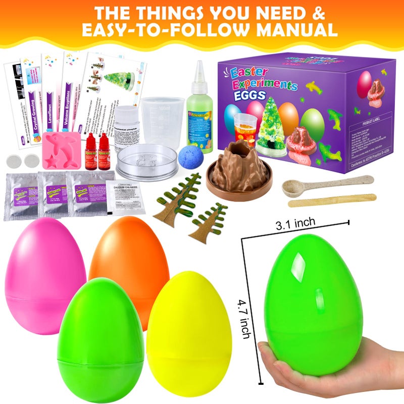 Kacwsoay 4 Jumbo Easter Basket Stuffer Surprise Eggs, Science Experiments for Kids, Easter Toys Gift Idea for Boys and Girls Educational Party Favor STEM Activities Volcano Crystal Tree - Image 5
