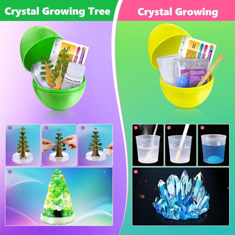 Kacwsoay 4 Jumbo Easter Basket Stuffer Surprise Eggs, Science Experiments for Kids, Easter Toys Gift Idea for Boys and Girls Educational Party Favor STEM Activities Volcano Crystal Tree - Image 3