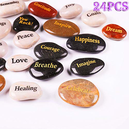 ROCKIMPACT 24pcs Inspirational Faith Stones Engraved Natural River Rocks Healing Stone Different Words (Bulk lot, Set of 24, 2”-3” Each) - Image 3