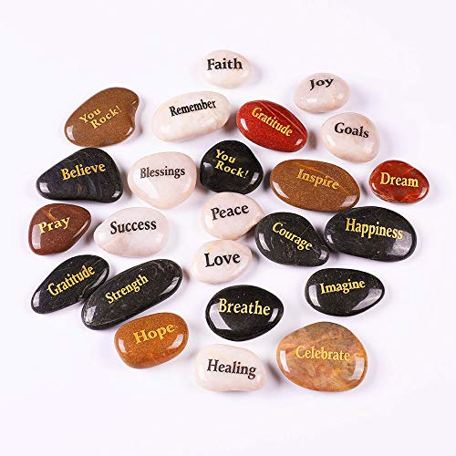 ROCKIMPACT 24pcs Inspirational Faith Stones Engraved Natural River Rocks Healing Stone Different Words (Bulk lot, Set of 24, 2”-3” Each) - Image 2
