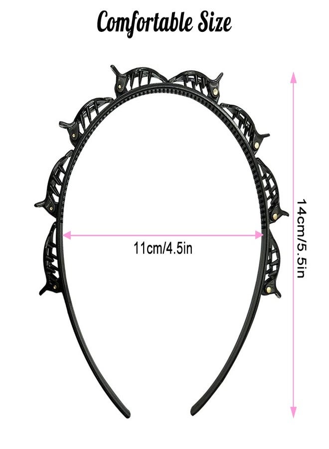 IBEQUEM 5Pcs Double Bangs Hairstyle Hairpin, Double Layer Twist Plait with Rhinestone, Korean Braided Headbands with Clips Woven Flower, Hair Accessories for Women Girls Women's Day (Black, Brown) - Image 2
