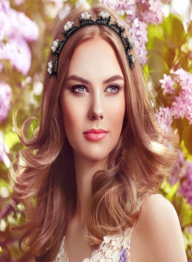 IBEQUEM 5Pcs Double Bangs Hairstyle Hairpin, Double Layer Twist Plait with Rhinestone, Korean Braided Headbands with Clips Woven Flower, Hair Accessories for Women Girls Women's Day (Black, Brown) - Image 5