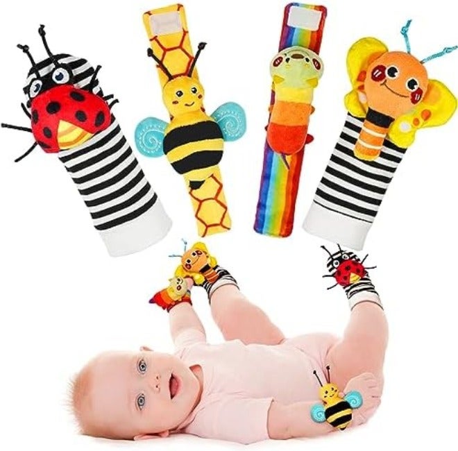 Infinno Baby Wrist Rattle Socks and Foot Finder Set - Perfect Shower Gift for Newborns, Garden Bug Series - Image 2