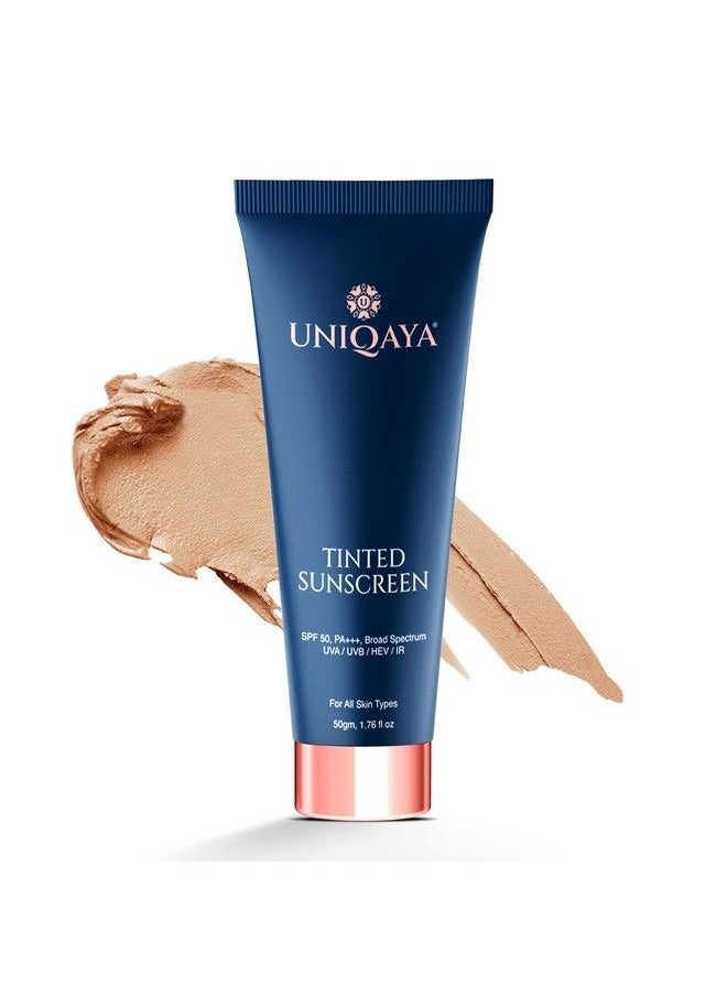 UNIQAYA - Tinted Sunscreen Spf 50 Pa+++ For Men Women ; Sunscreen For Oily Skin & Dry Skin Uva/B & Blue Light Protection No White Cast Lightweight ( 50G ) - Image 1