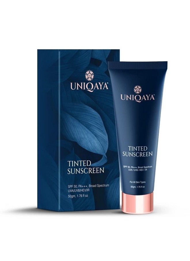 UNIQAYA - Tinted Sunscreen Spf 50 Pa+++ For Men Women ; Sunscreen For Oily Skin & Dry Skin Uva/B & Blue Light Protection No White Cast Lightweight ( 50G ) - Image 1