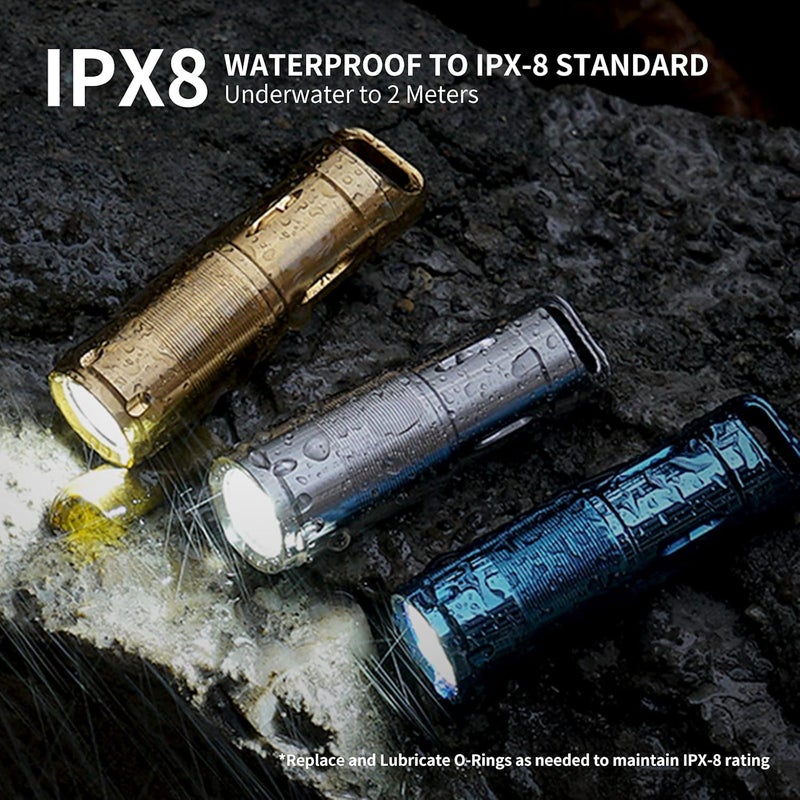MecArmy X2S Mini EDC Rechargeable Keychain Flashlight - 130 Lumens Waterproof Gold - Image 5