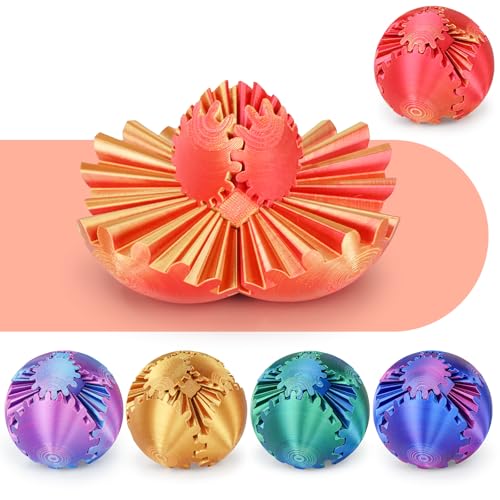 Minleway Gear Ball 3D Printed Cube Fidget ToyGear Sphere Fidget ToysSensory Toys for Stress and Anxiety Relief Desk Toy Fidget SpinnersStocking Stuffers for Adults Kids GiftGolden Red 23 Inch - Image 1