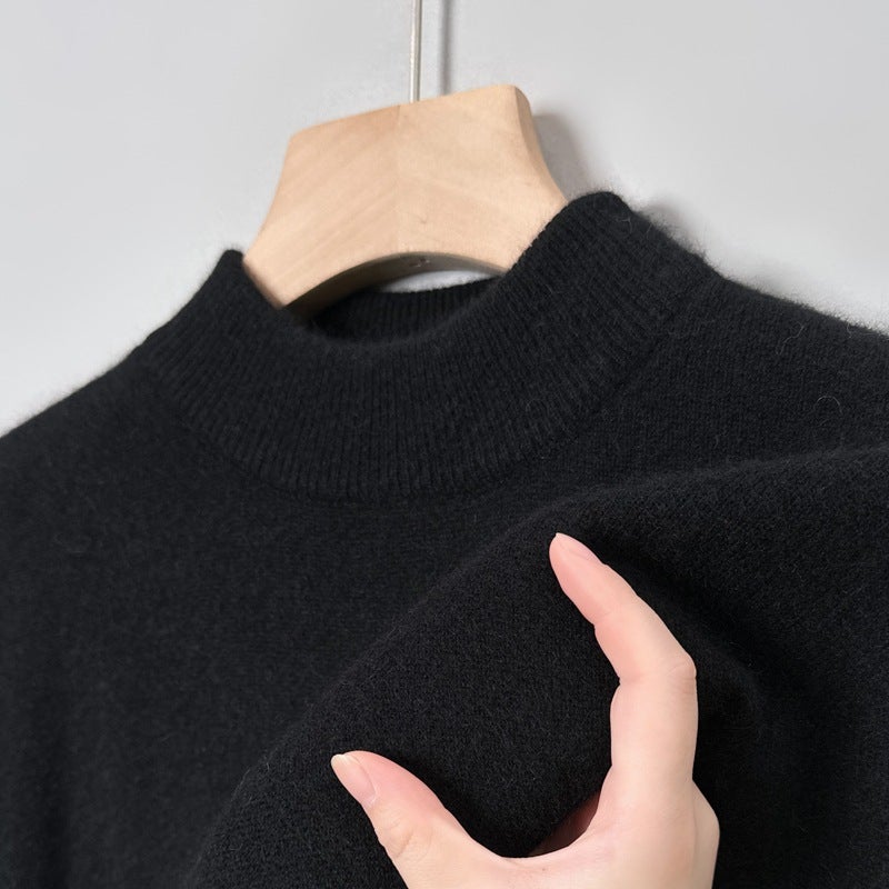 9 colors optional] semi-high collar solid color sweater mens round neck sweater casual fashion base shirt young and middle-aged simple black semi-high collar