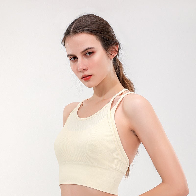 Sports Bra Yoga Tank Top Ribbed Fitness Vest Women Baby Blue  - Image 1