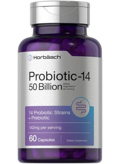 Horbäach Probiotics with Prebiotics | 60 Capsules | 50 Billion Active Organisms | Non-GMO & Gluten Free Supplement