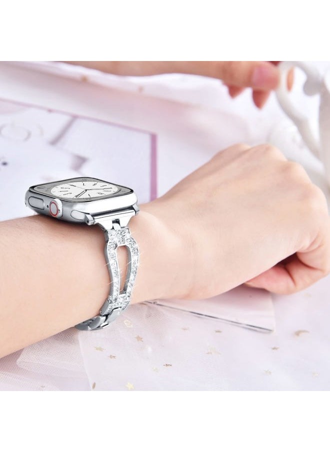 MOFREE - Bling Band Compatible for Apple Watch Band 38mm 40mm 41mm 42mm(Series 10) iWatch Series 9 8 7 SE 6 5 4 3 2 1,Dressy Jewelry Diamond Stylish Metal Wristband Strap for Women - Image 1