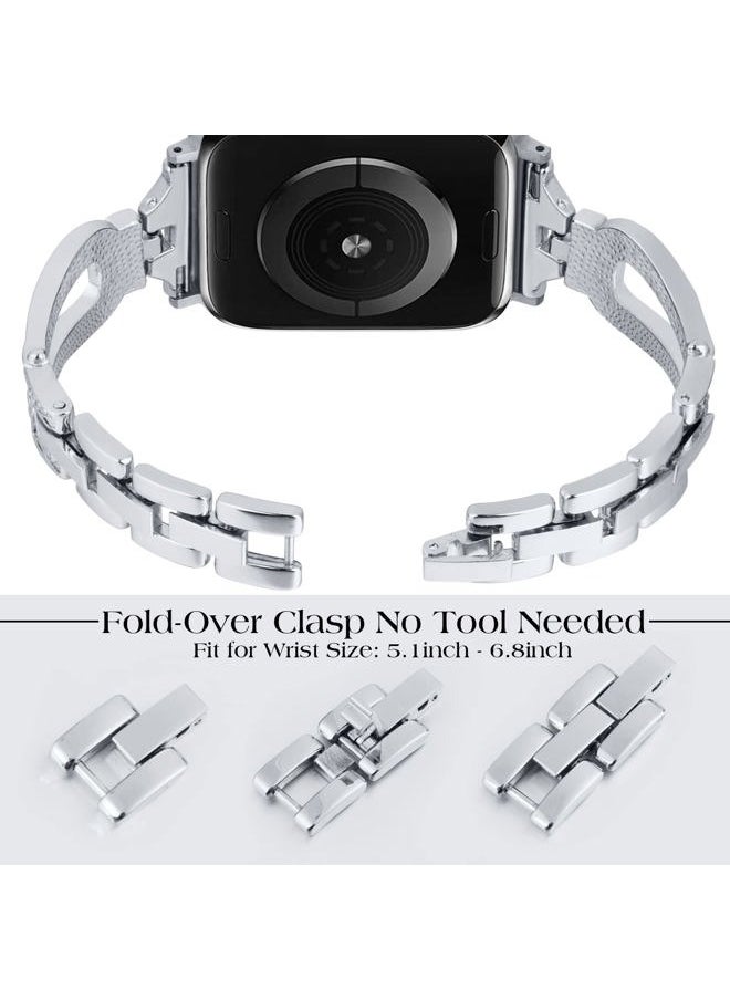 MOFREE - Bling Band Compatible for Apple Watch Band 38mm 40mm 41mm 42mm(Series 10) iWatch Series 9 8 7 SE 6 5 4 3 2 1,Dressy Jewelry Diamond Stylish Metal Wristband Strap for Women - Image 1