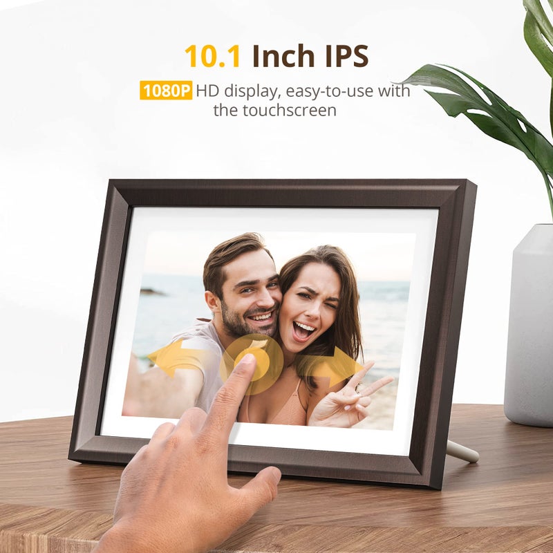 Dragon Touch Digital Picture Frame WiFi 10 inch IPS Touch Screen Digital Photo Frame Display, 32GB Storage, Auto-Rotate, Share Photos via App, Email, Cloud, Classic 10 Brown, PUUDUU - Image 2