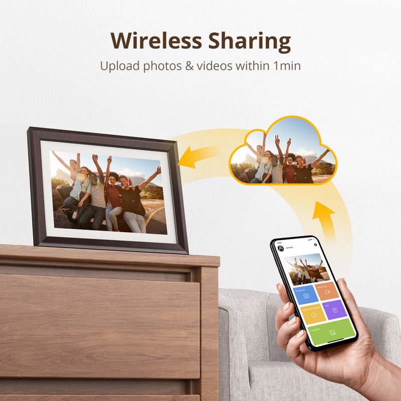 Dragon Touch Digital Picture Frame WiFi 10 inch IPS Touch Screen Digital Photo Frame Display, 32GB Storage, Auto-Rotate, Share Photos via App, Email, Cloud, Classic 10 Brown, PUUDUU - Image 3