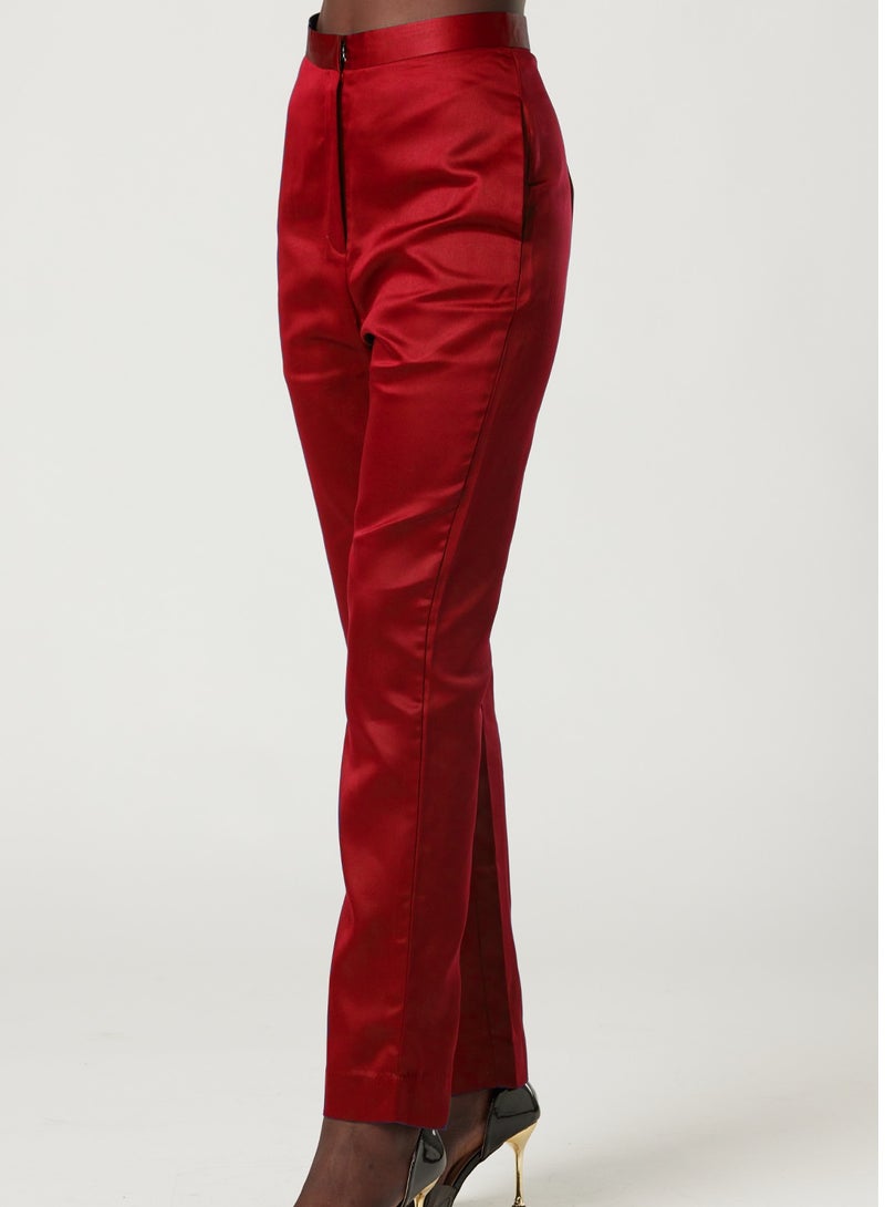 IZEL Red High Rise Straight Leg Pants - Image 1